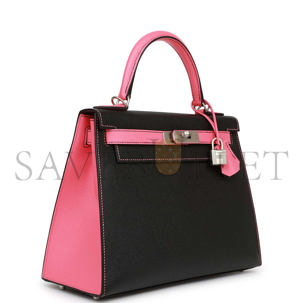 H**mes master kelly 25 black and rose azalee epsom hardware (25*17*7cm)